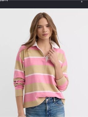LOFT Pink, Tan & White Striped Knit Top